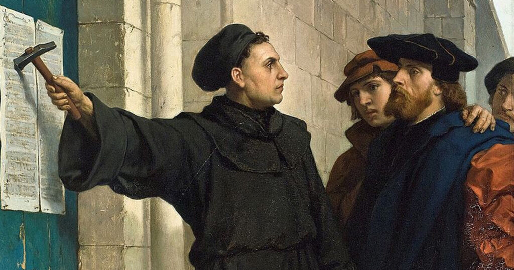 95 stellingen door Maarten Luther op de deur van de kerk gespijkerd