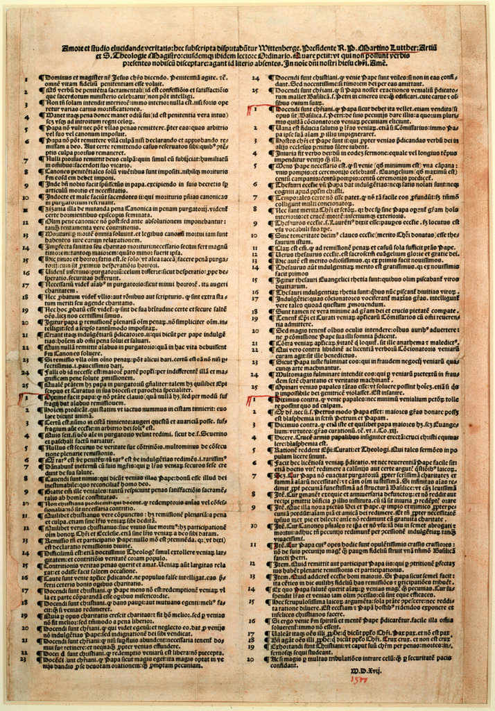 De originele versie van de 95 stellingen van Maarten Luther